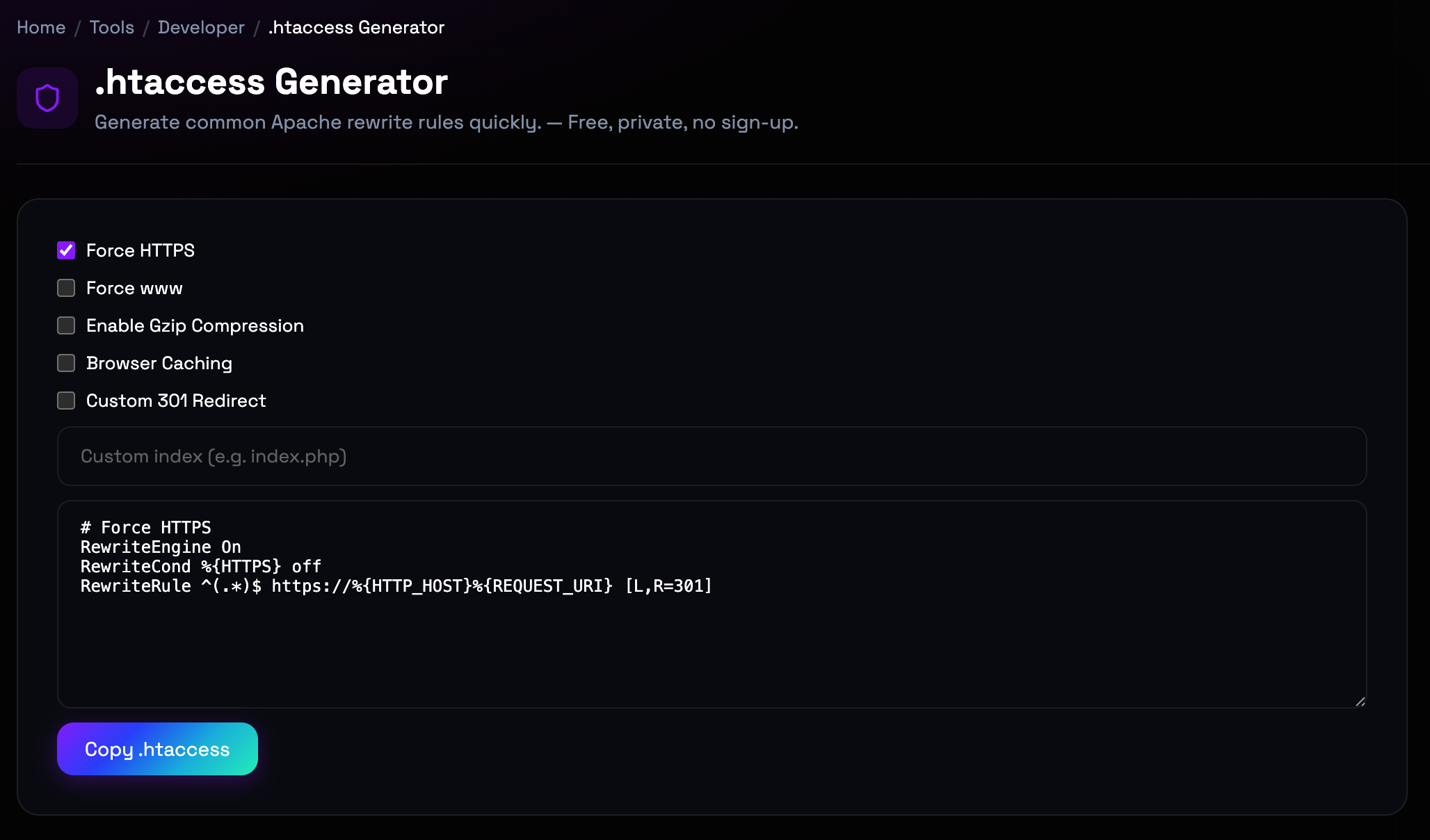 How to use .htaccess Generator online — free, fast, and private